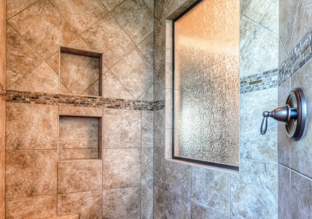 Sweetwater Creek New Homes in Spring Hill, KS Master Shower with Decorative Tile